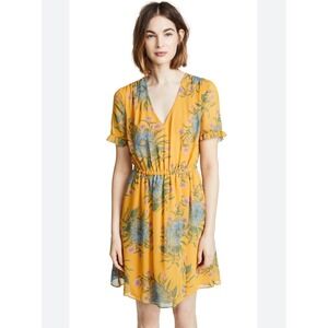 Madewell Dress Womens 8 Sweetgrass Yellow Painted Blooms Ruffle Sleeve Blouson